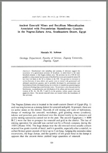 Ancient emerald mines and beryllium mineralization associated with pre-cambrian stanniferous granites in the Nugrus-Zabara area, SE desert, Egypt